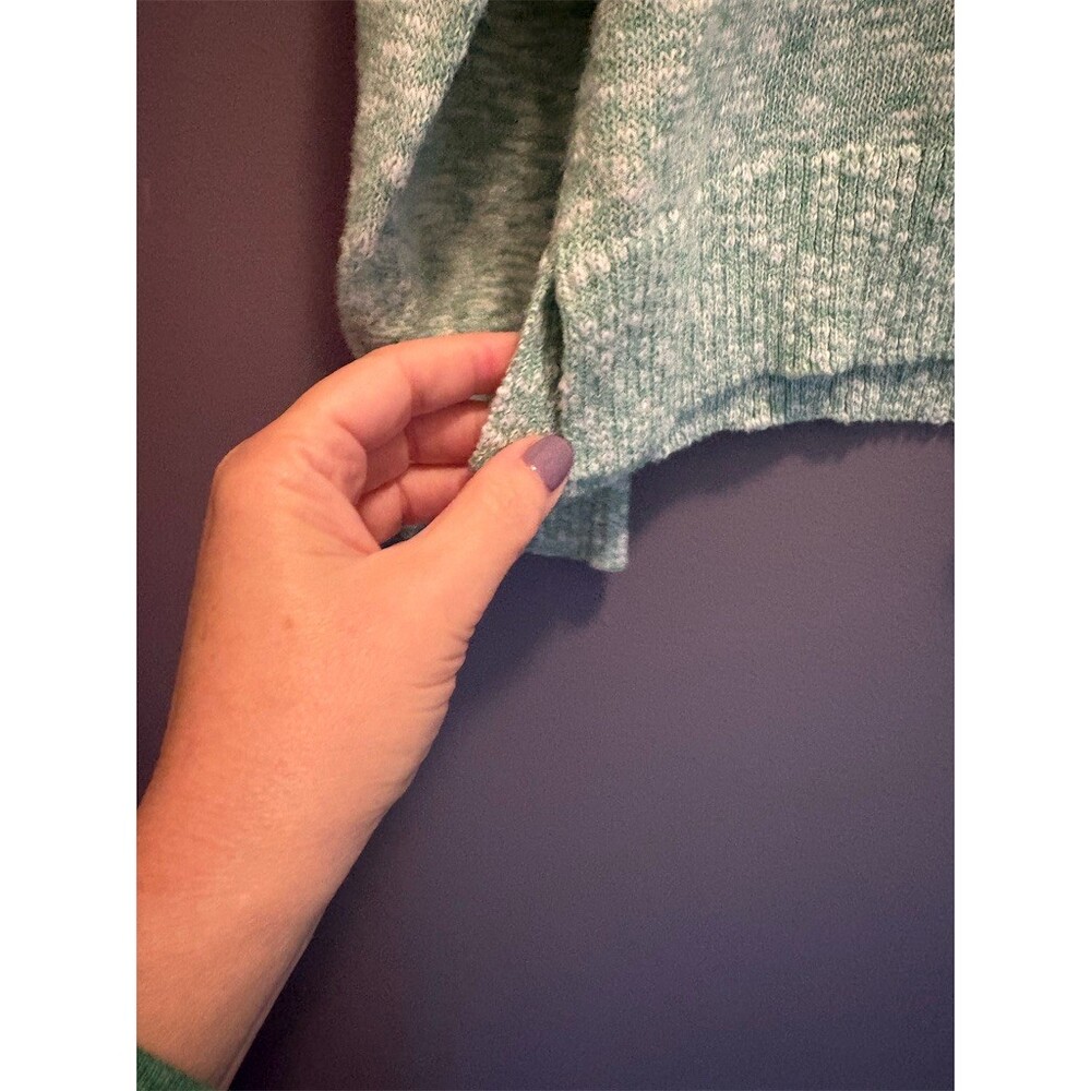 J.Crew Sweater Womens XL Green & White Marled Fisherman Knit Crew Neck - Picture 2 of 8